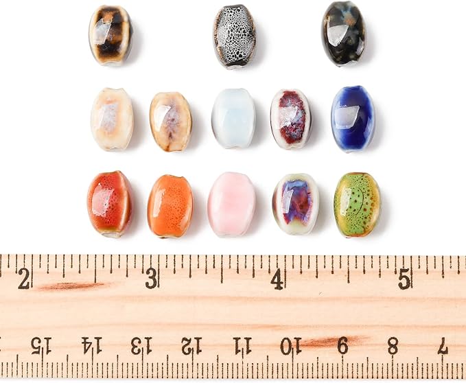 Beadthoven 52pcs Handmade Porcelain Oval Beads 13 Colors Fancy Antique Glazed Porcelain Beads Colorful Printed Oval Loose Handmade Spacers for Jewelry Making DIY Bracelet Necklace Earrings Crafting