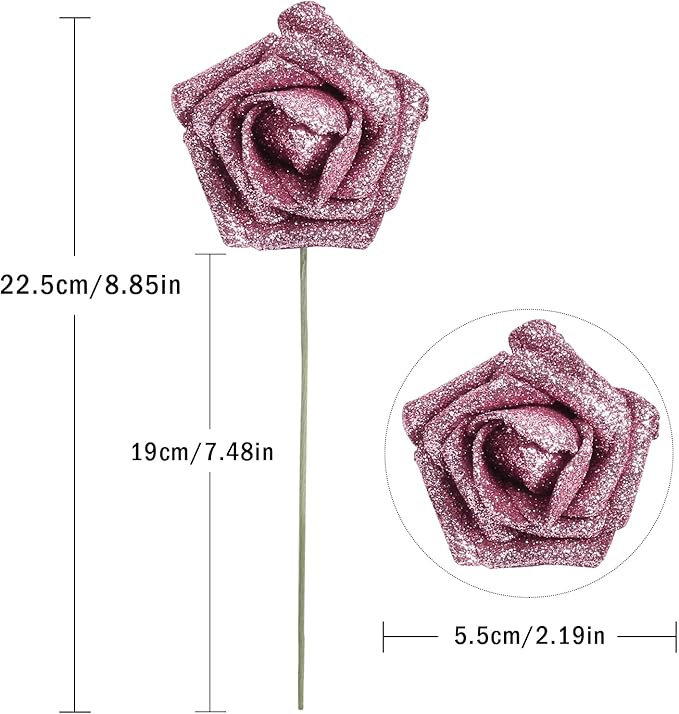 IPOPU Rose Gold Roses, 25pcs Foam Glitter Roses Glitter Flowers Foam Rose with Stem for DIY Wedding Bridal Bouquet Home Party Decoration(Rose Gold)