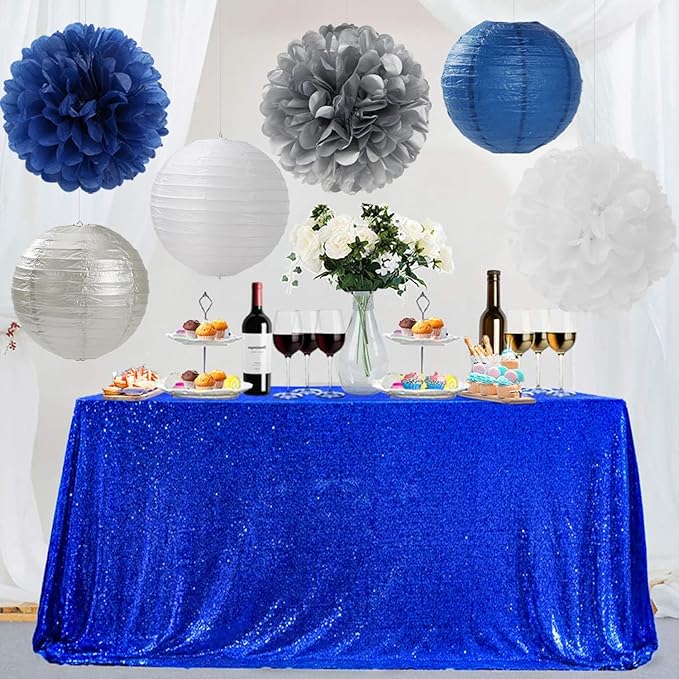 Navy Blue Silver White Paper Flowers Tissue Pom Poms Honeycomb Lanterns 15pcs Royal Party Decorations Boy Birthday Wedding Baby Bridal Shower Bachelorette Graduation Hanging Supplies Mprocherify