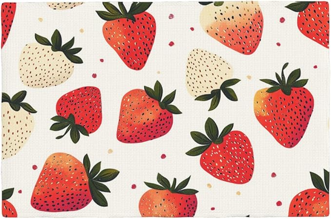 Sweet Strawberry Placemats Set of 4 Washable Table Mats Spring Summer Fruit Heat-Resistant Cotton Linen Place Mats for Dining Table Kitchen Indoor Outdoor Party Holiday Decor