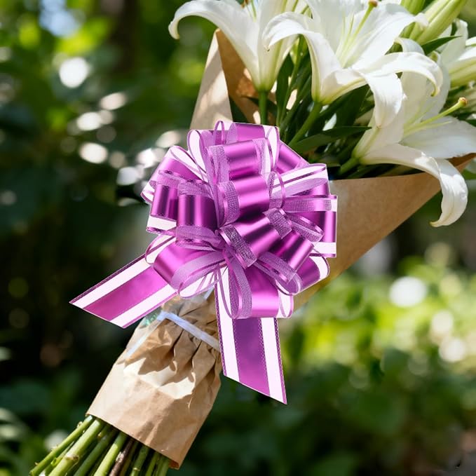 10-Pack Lavender Color Pull Bows for Gift Wrapping - 6 Inch Reusable Ribbon Bows, Large Instant Floral Decor Bows for Wedding, Christmas, Birthday Decor, Gift Basket & Party Decorations