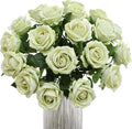 Hawesome Fake Roses Artificial Silk Flowers - 12 Pcs Green Roses Artificial Faux Flowers with Stems for Home Wedding Centerpiece Hotel Office Decor