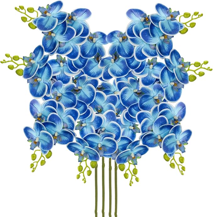 30 Inch Blue Orchids Artificial Flowers Real Touch Phalaenopsis Spray Artificial Orchid Stems with 12 Orchid Flowers Fake Phalaenopsis Tall Faux Flowers Arrangement for Home Decor Party Wedding Decor