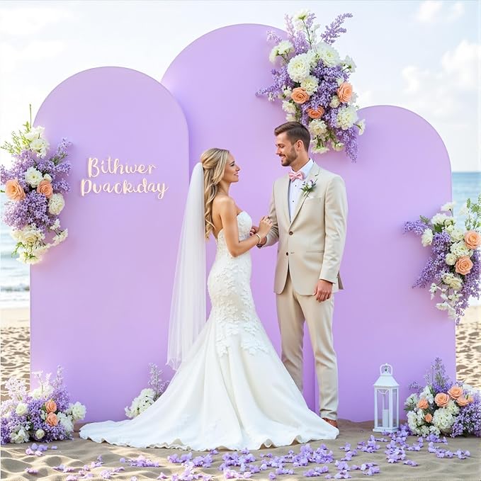 Pink and Lavender Arch Backdrop Cover 8FT 7.2FT 6.6FT Arch Covers Stretchy Backdrop Set of 3 Wedding Arch Cover Spandex Fitted Double-Color Fabric Arch Covers for Party Baby Shower Birthday Decoration