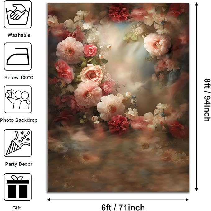 Mocsicka Abstract Floral Backdrop for Photography Retro Brown and Pink Spring Watercolor Painting Floral Background Newborn Baby Shower Pregnancy Photos Portrait Decoration Backdrop