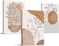 SERIMINO Boho Framed Wall Art Set of 3, Minimalist Wall Decor Living Room, Geometric Line Leaf Sun Moon Canvas Artwork Paintings for Bathroom, Home Decor Print, 20"X28"
