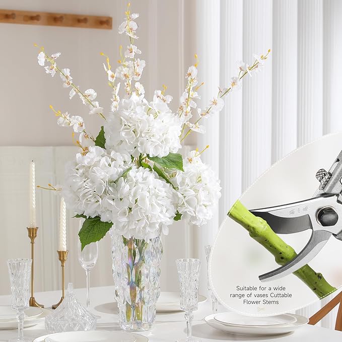 2Pcs Hydrangea Artificial Flowers, 22.44" Real Touch Latex Faux Hydrangea with Long Stems & Leaves for Home Office Decor or Wedding, Party, Centerpieces, Floral Arrangements (White)