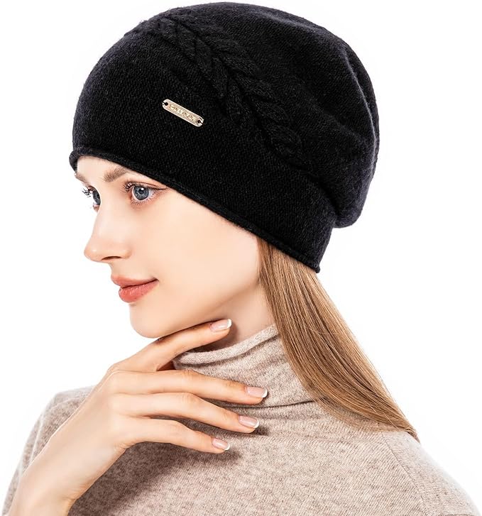 QUEENFUR Knit Slouchy Beanie Hats for Women Cashmere Ski Cap Knitted Wool Soft Warm Winter Hat