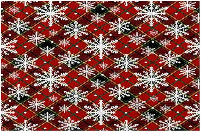 Christmas Xmas Waffle Art Snowflake Placemats Set of 4 PVC Vinyl Non Slip Table Mats Heat Resistant Place Mats Washable Wipeable Dining Table Mat for Kitchen Decor Party Indoor Outdoor Decorative Gift