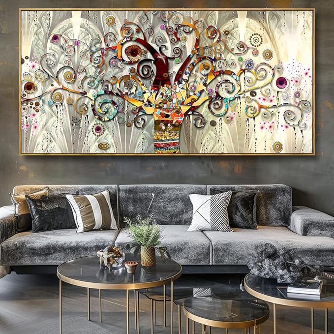 Wall Art Abstract Art Paintings Tree of Life Posters Prints Landscape Picture Colorful Modern Canvas Painting for Living Room Bedroom Office Large Decor 24"x48" with Frame