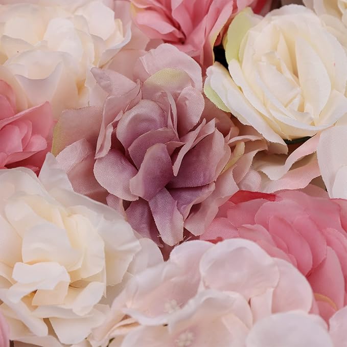 15.74"x 23.62" Artificial Flower Wall Panels,Flower Wall Mat Silk Flower Panels for Outdoor Garden Backyard Fence Fence Privacy Screen and Indoor Wall Decor (12Pcs Pink+White)