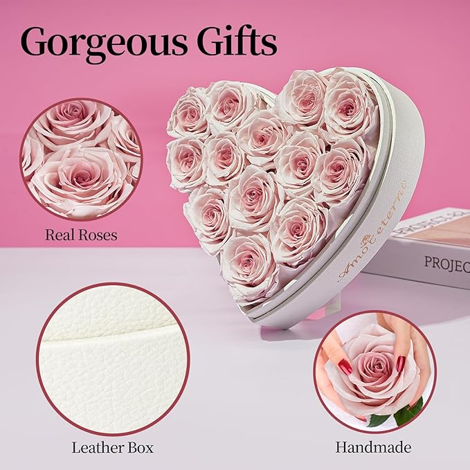 Flower, Forever Roses in A Box, Fresh Flowers, Birthday Gifts for Her, Women, Mom, Girlfriend, Wife, Grandma,Cream Forever Roses
