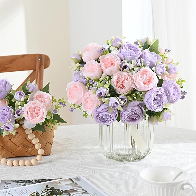 MARTINE MALL 8 Packs Peonies Artificial Flowers, Pinkish-Purple Artificial Peonies, Silk Peonies Flowers Fake Peonies Artificial Flowers Peonies Bouquet for Centerpiece Table Wedding Party Home Decor