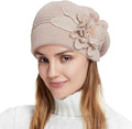 Flower Women Beret, Double Layer Thickened Winter Knitted Beanie Beret Hat, Stylish French Dress Beret Hats for Women