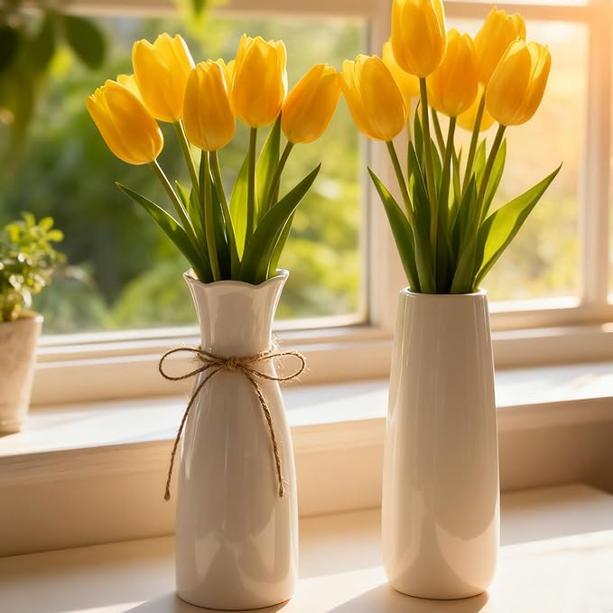 2 Ceramic Vase White Flower Vase for Home Decor Modern 7.9 inch Mini Vase for Table Shelf Home Decor Vase for Fireplace Bedroom Kitchen Living Room Wedding Office Desk Birthday Gifts