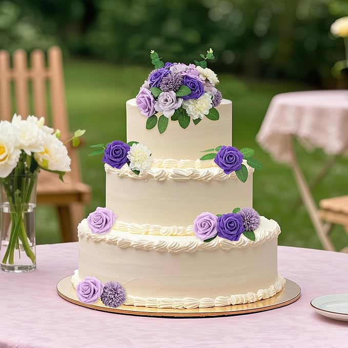SITUMEIZI Roses Artificial Flowers Combo Purple Flowers Silk Foam Flowers with Stems for DIY Bridal Wedding Bouquet Baby Shower Party Home Decor Floral Arrangements 23pcs