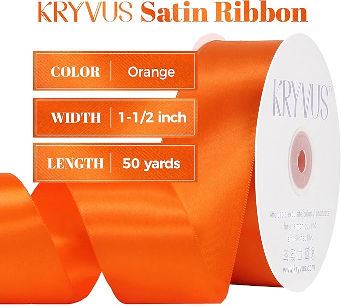 Orange Satin Ribbon, Double Faced 1-1/2 Inch X 50 Yards Orange Ribbon, Premium Satin Ribbon for Gift Wrapping, Crafts, Hair Bow Making, Sewing, Flower Bouquet, Wedding Party Decor