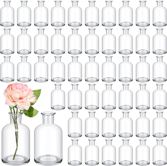 Lallisa 108 Pcs 3.15 Inches Small Glass Bud Vases Bulk Mini Flower Vases for Centerpieces Decorative Glass Bottles Vintage Rustic Decoration for Wedding Dining Table Home Decor