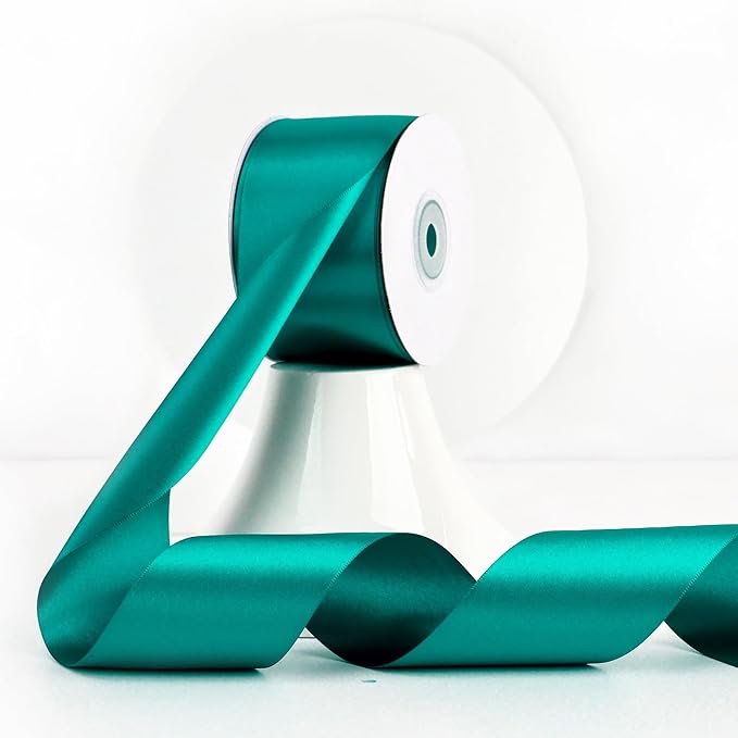 MEEDEE Teal Satin Ribbon - 2 Inch Double Faced Satin Ribbon for Christmas Tree, Weddings, Flower Bouquets
