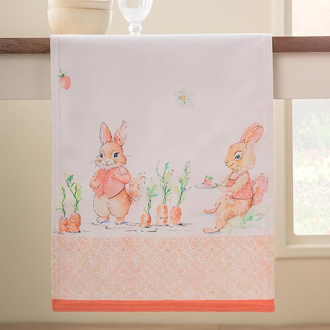Maison d'Hermine Table runner 100% Cotton Double Layer Table Runners 72 inches long Decorative for Home Kitchen Dining Party Baby Shower Wedding Bridal Shower Spring Summer (Bunny Party, 14.50" x 72")