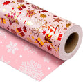 Yarcony Pink Christmas Gift Wrapping Paper, Reindeer Wrapping Paper, Elegant Vintage Pink and Gold Deer Girls Holiday Gift Wrap with Metallic Shine for Christmas Presents, Party (17Inch x 33Feet)