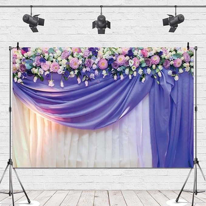 Leowefowa Flower Wedding Backdrop Wedding Pink Roses Floral Curtain Photography Background for Weeding Birthday Baby Shower Party Decorations Backdrop Photobooth 10x8ft Vinyl