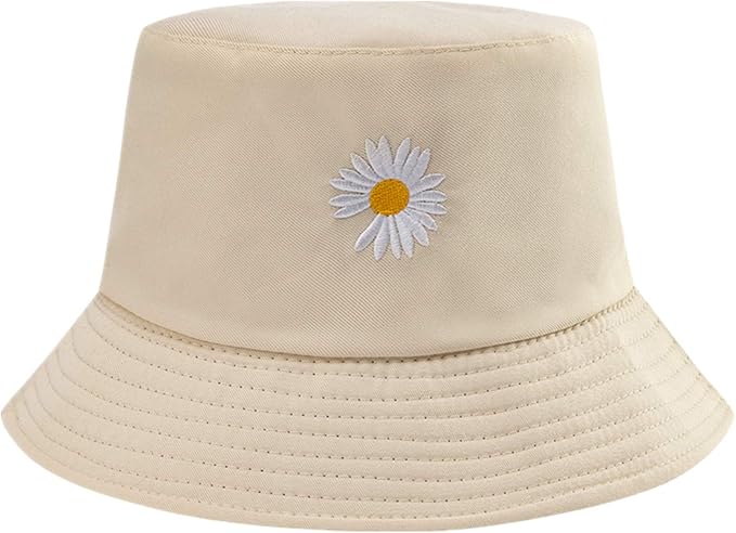 Flower Reversible Bucket Hat Cotton Summer Travel Beach Sun Hats Emboridery for Women Men