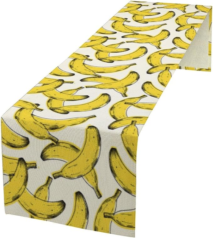 Banana Fruit Table Runner, Kitchen Dining Table Decor, Watercolor Tropical Fruit Palm Leaves Table Runners for Indoor Outdoor Home Farmhouse Holiday Wedding Birthday Party Decoration, 13 x90 Inch