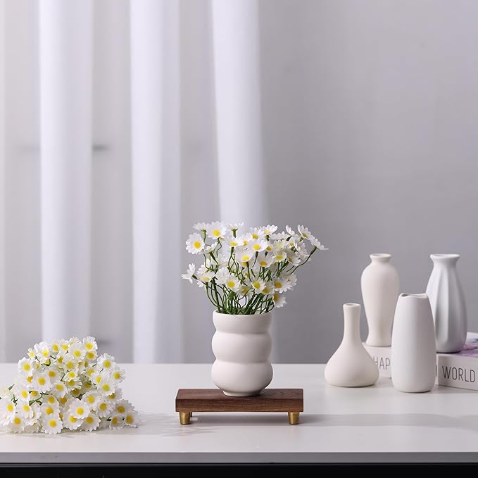 Set of 9 Ceramic Bud Vases for Pampas Grass Flowers, Small Vases in Bulk for Centerpieces Boho Vases for Wedding Decorations Neutral Living Room and Bedroom Decor DIY Gift (White-2)