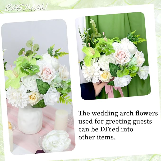 2pcs Wedding Arch Flowers,Wedding Welcome Sign,centerpieces for Tables,Reception Backdrop Table Decorations Welcome Sign(Green)
