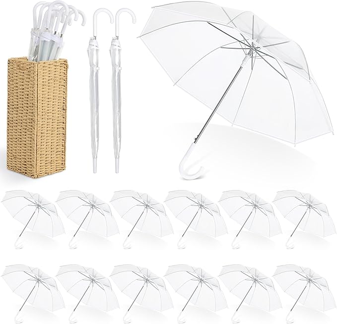 Aodaer Clear Wedding Umbrella with Foldable Storage Box Transparent Auto Open Stick Umbrellas Windproof Large Canopy Umbrella with J Hook Handle for Outdoor Activities, Wedding Photography