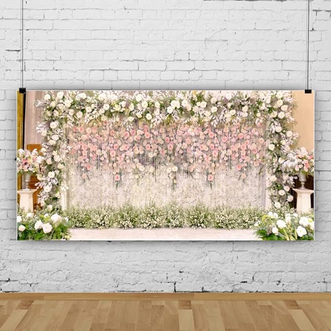 Yeele 20x10ft Wedding Floral Backdrop Pink and White Romantic Flowers Photography Background for Girls Wedding Ceremony Banner Bridal Shower Party Decoration Supplies Portrait Photo Booth Props
