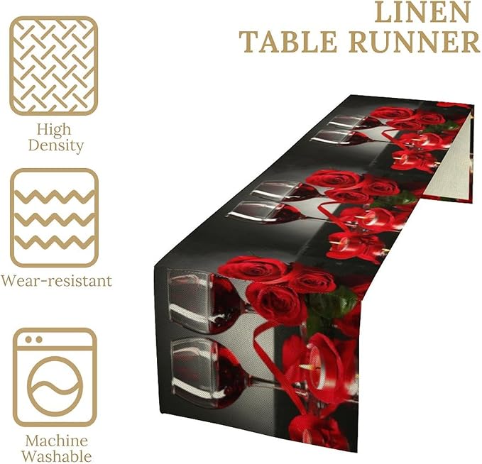 Retro Rose Red Wine Grape Print Table Runner,Table Dresser Runner, Kitchen Dining Table Runners for Indoor Outdoor Holiday Decor 13x70 Inch