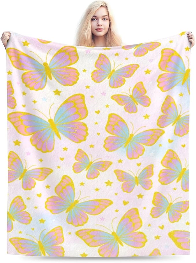 Butterfly Blanket for Women Butterflies Throw Blanket Soft Cozy Fleece Fuzzy Stuffed Plush Flannel Animal Gifts for Girls Kids Adults 60"X80"