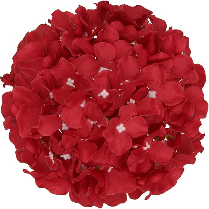 Flojery Silk Hydrangea Heads Artificial Flowers Heads with Stems for Home Wedding Decor,Pack of 10 (Red)