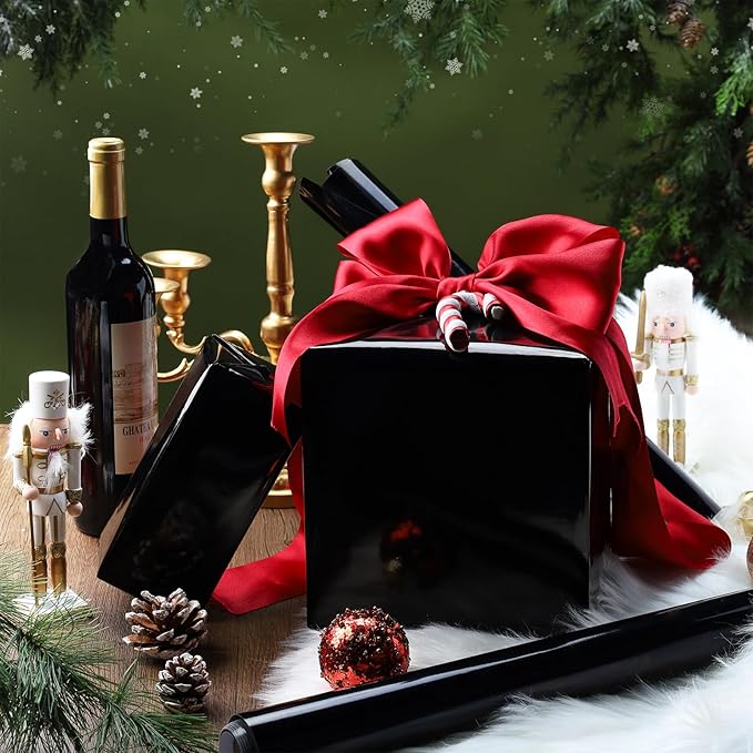 LaRibbons Black Metallic Wrapping Paper, 17 Inch X 33 Feet Premium Foil Gift Wrap for Christmas, Holiday, Wedding, Birthday & Celebration Gifts
