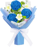 Crochet Rose Bouquet Crochet Flowers Bouquet Handmade Knitted Rose Flowers Present for Valentine's Day Wedding Anniversary Christmas New Year(Medium-Blue Rose)