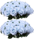 52pcs Light Blue Roses Artificial Flowers Fake Flowers Silk Roses with Stems for DIY Wedding Bouquets Bridal Shower Centerpieces Arrangements Party Decorations