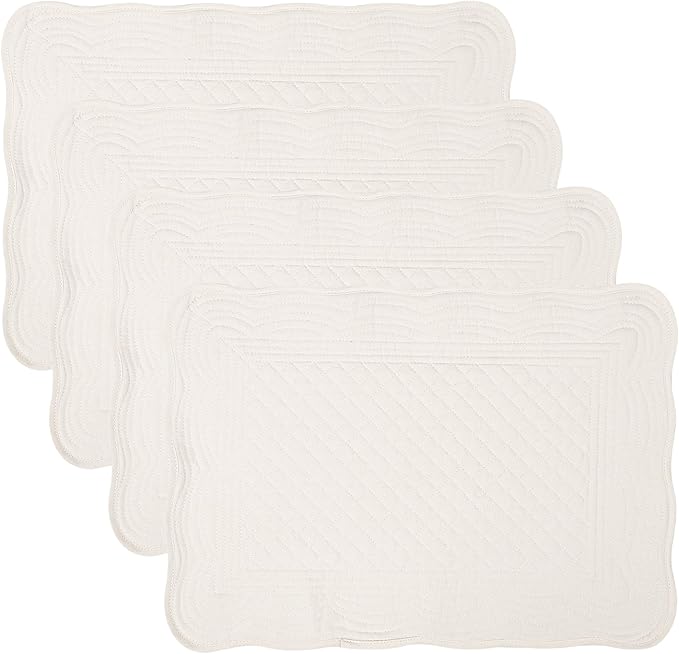 Quilted Placemats Set of 4 18"X13" Cotton Placemats Washable Cloth Table Mats for Kitchen Table (Cream White)