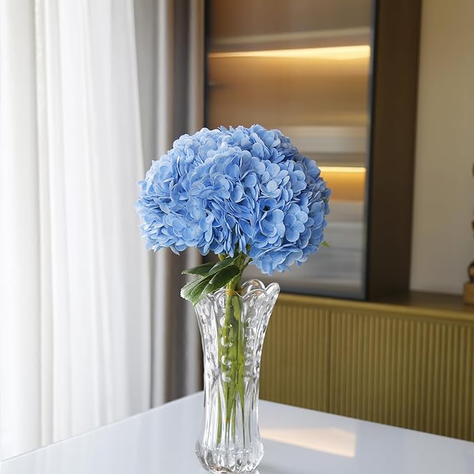 Large Hydrangea Artificial Flowers 19.3", 6 Pcs Latex Real Touch Faux Hydrangea with Stems, Fake Flowers for Table Centerpieces Arrangements Wedding Bouquets (Light Blue)