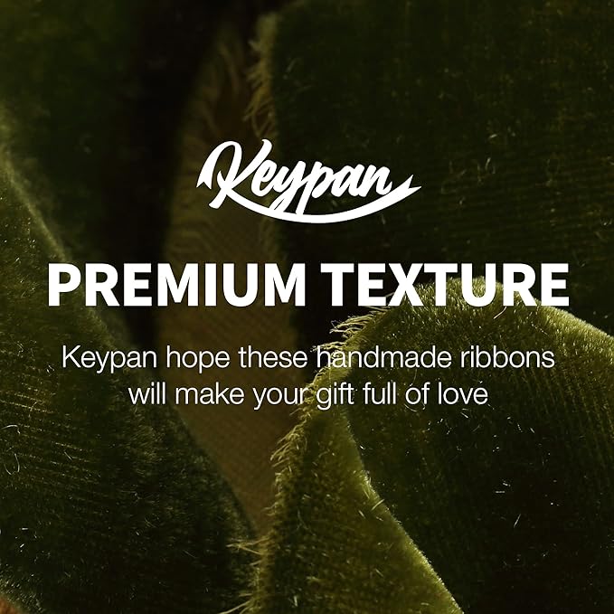 Velvet Ribbon for Gift Wrapping Olive Green Handmade Fringe Ribbons for Crafts Bouque Christmas Decorations 2 Rolls 1 1/2 Inch x 2 Yd (4 Yards Total)