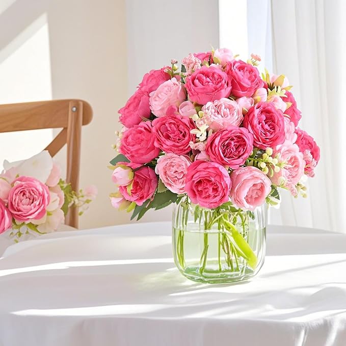 ASTRYAS 4Pcs Pink Peonies Artificial Peonies Silk Flowers, Faux Peony Silk Peonies Flowers Fake Peonies Bouquet for Centerpiece Table Wedding Party Home Decor(Hot Pink& Pink)