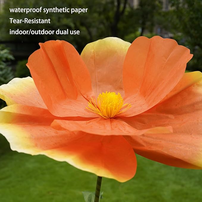Giant Flowers for Decoration,Large Paper Flowers with Stand,Artificial Flowers for Home Decor,Wedding Background Decor,Shop Window Display,Photography Props,Banquet Party (Orange)