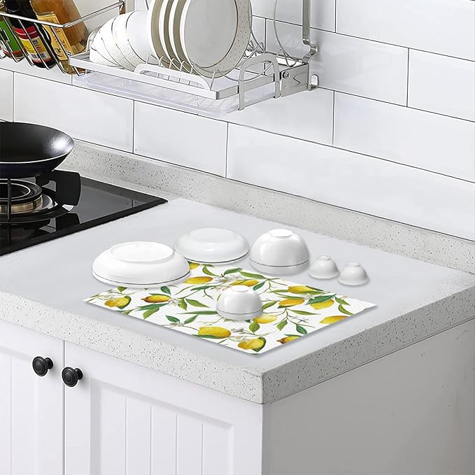 Placemats Set of 4 Waterproof Oilproof Table Mats Lemon Pattern Washable Wipeable Heat Resistant Easy to Clean for Indoor Outdoor Party Kitchen Dining Table Decoration 12 * 18in