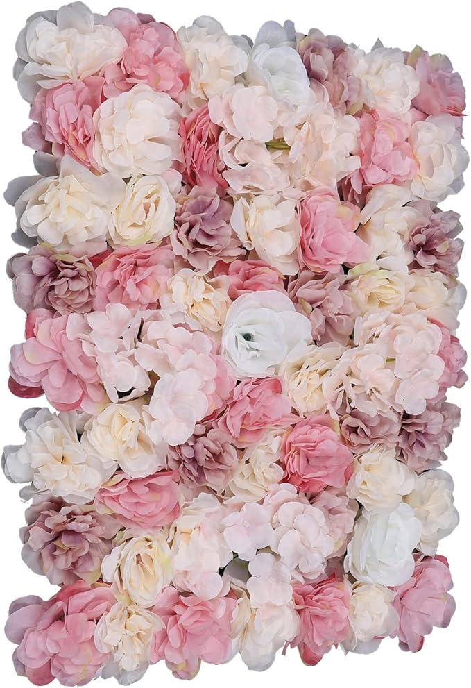 12 Pcs Artificial Flower Wall Panels 3D Flower Background Panel for Wall, 60x40cm Wedding Flower Decorations Wall Silk Rose Panels for Party, Nail, Photo Areas, Stage Background (Pink + Peach)