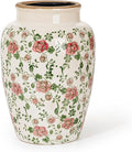 Sungmor Ceramic Flower Vase, Vintage Ice Cracked Glaze Porcelain Vase, Pretty Home Decor Vase for Flower Arrangement, Fresh Flowers, 10.2 Inch Tall Chinoiserie Pottery Vase, Pink Floral Pattern