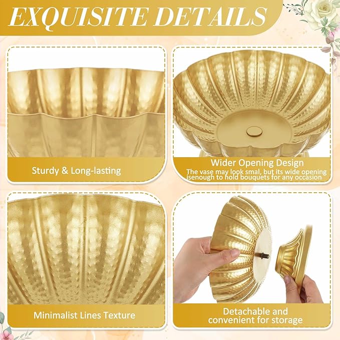 10 Pcs Metal Compote Bowl for Centerpiece Flower Holder Small Compote Vase Indoor Outdoor Flowers Fruits Plant for Christmas Wedding Home Party Decoration (Medium,Bright Gold)