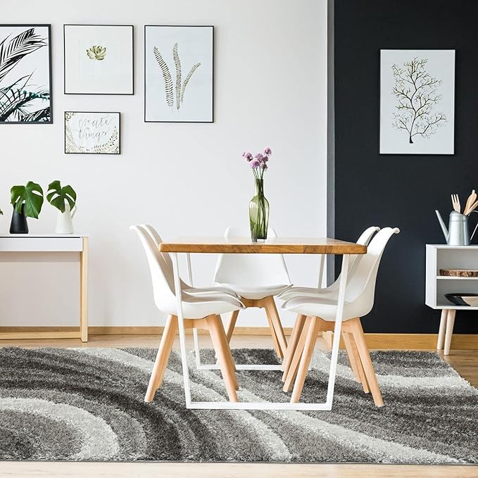 LUXE WEAVERS Lantanas Collection 7070 Grey 5x7 Modern Shag Geometric Area Rug