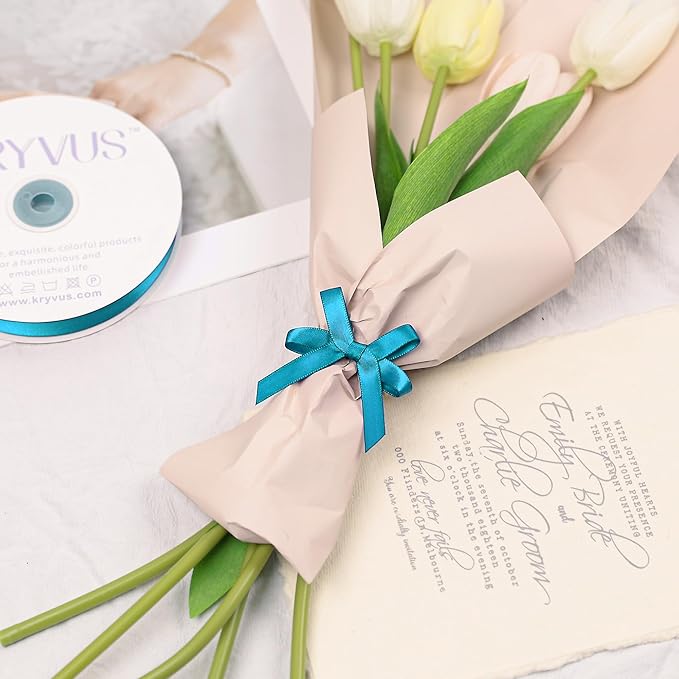 Premium Double Faced Turquoise Blue Satin Polyester Ribbon, 3/8 Inch X 50 Yards, Perfect for Gift Wrapping, Crafts, Wedding Decor, Special Occasions