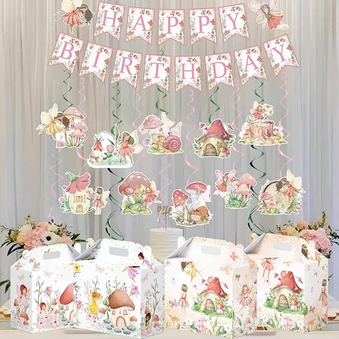 16 Pcs Fairy Party Favor Boxes - Flower Fairy Party Gift Paper Boxes, Floral Fairies Themed Decorations for Birthday Presents Decorations Supplies